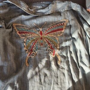 Embroidered Butterfly Denim Blouse